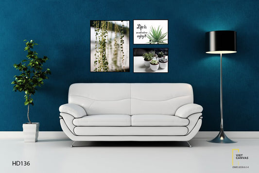 Bộ 3 Tranh Sen Đá, Xương Rồng Và Nhành Cây - HD136