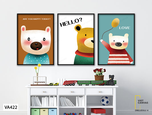 Bộ 3 Tranh Teddy Bear - VA422