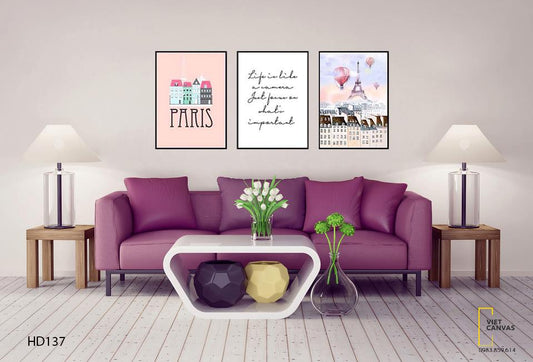 Bộ 3 Tranh Thành Phố Paris Và Quotes - HD137