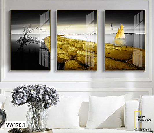 Bộ 3 Tranh Thuyền Buồm Ngày Chiều Muộn - VW178.1