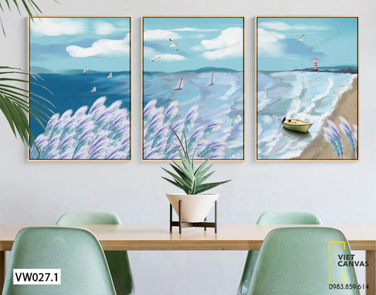 Bộ 3 Tranh Thuyền Nhấp Nhô Trên Biển - VW027.1
