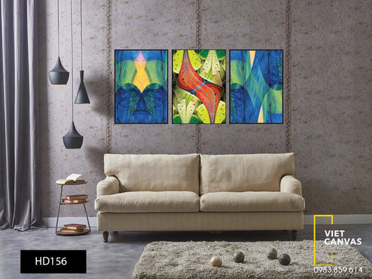 Bộ 3 Tranh Trừu Tượng Xanh Vàng- HD156
