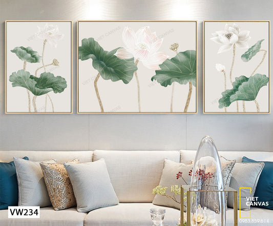 Bộ 3 Tranh Vẻ Đẹp Dịu Dàng Của Hoa Sen - VW234