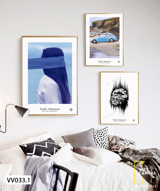 Bộ 3 Tranh Xe Với Cô Gái Giấu Mặt - VV033.1