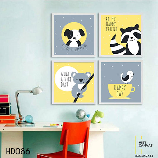 Bộ 4 Tranh Động Vật Hoạt Hình - HD086