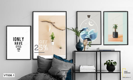 Bộ 4 Tranh Chậu Cây Và Quotes - VT006.1