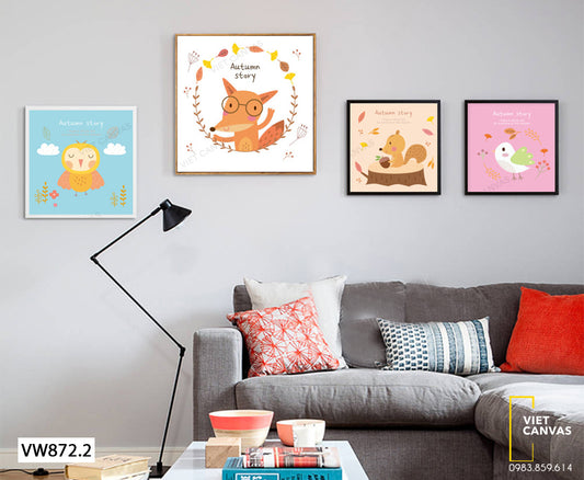 Bộ 4 Tranh Chim, Sóc Và Cáo - VW872.2