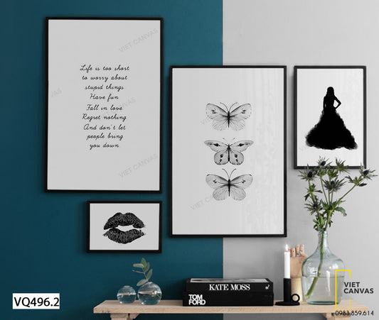 Bộ 4 Tranh Cô Gái, Bướm Và Quotes - VQ496.2