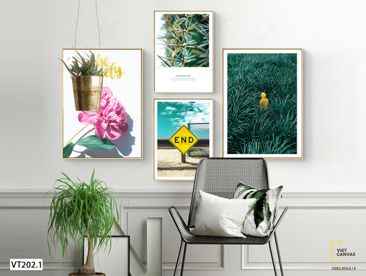 Bộ 4 Tranh Đồng Cỏ Và Cành Hoa - VT202.1