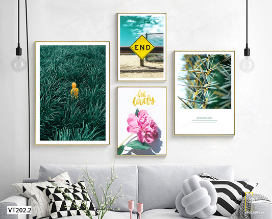 Bộ 4 Tranh Đồng Cỏ Và Cành Hoa - VT202.2