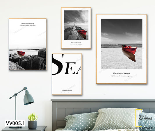 Bộ 4 Tranh Ghe, Thuyền Trên Biển - VV005.1