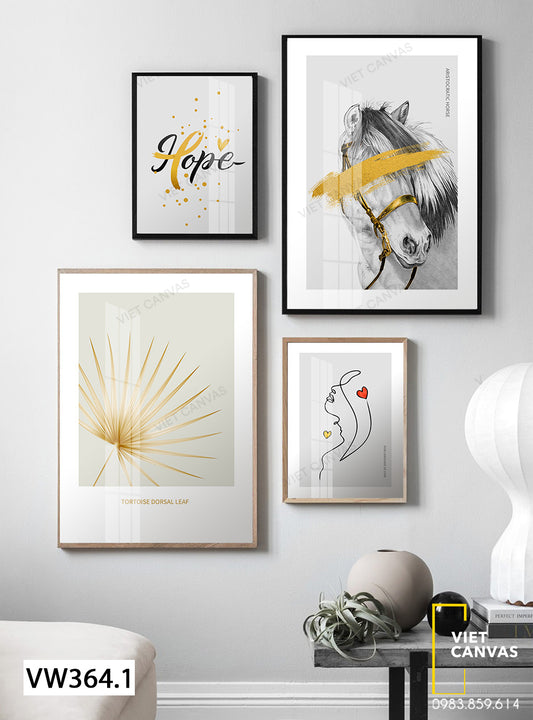 Bộ 4 Tranh Hạc, Lá Vàng Và Bàn Tay Nắm - VW362.1