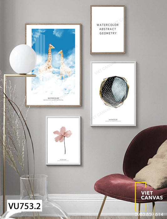 Bộ 4 Tranh Hươu Cao Cổ Và Hoa - VU753.2