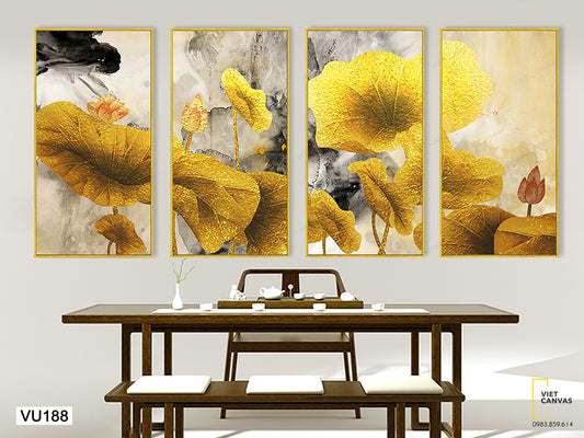 Bộ 4 Tranh Lá Hoa Sen - VU188