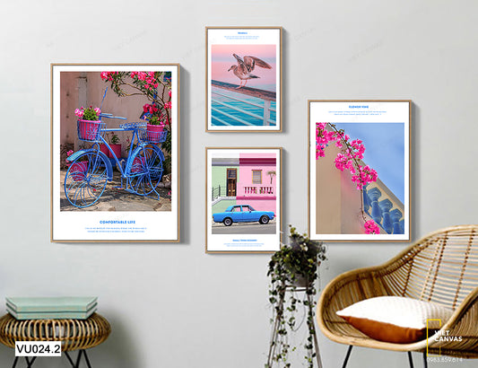 Bộ 4 Tranh Nhành Hoa Giấy Và Xe Cộ - VU024.2