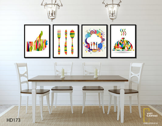 Bộ 4 Tranh Hình Bàn Tay Và Dụng Cụ Dùng Thức Ăn - HD173