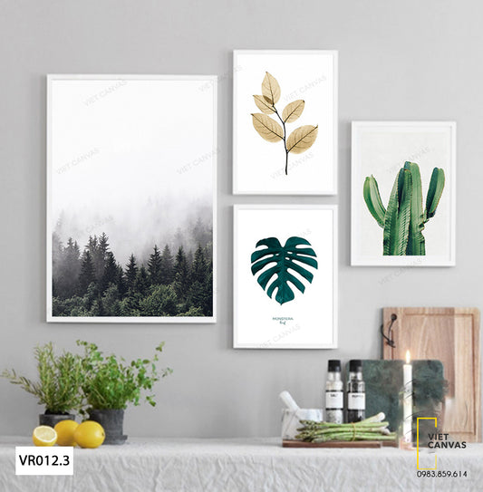 Bộ 4 Tranh Rừng Thông, Xương Rồng Và Lá Cây - VR012.3