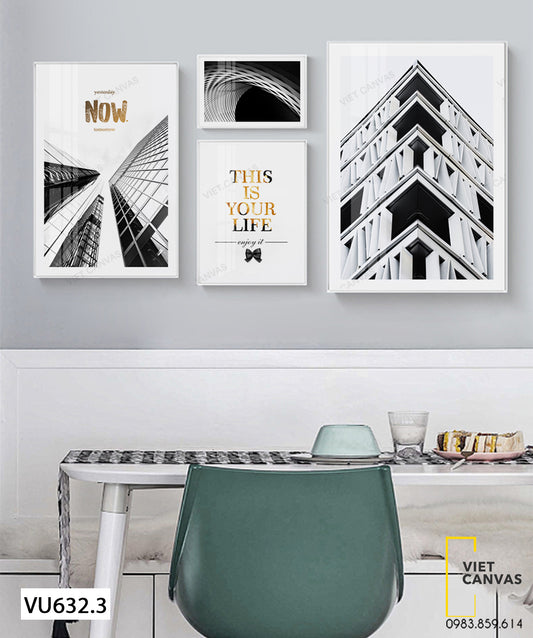 Bộ 4 Tranh Tòa Nhà Cao Tầng Và Quotes - VU632.3