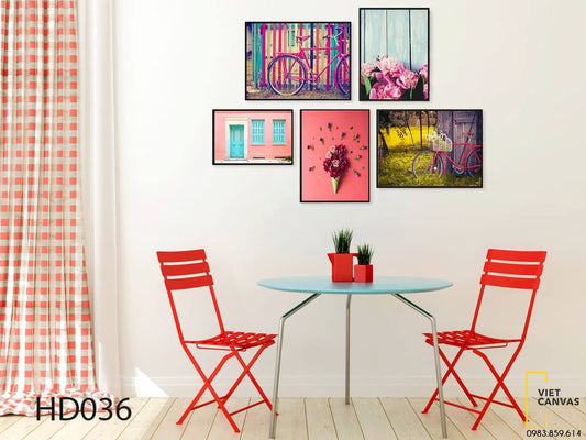 Bộ 5 Tranh Hoa, Chiếc Xe Đạp Và Khung Cửa Sổ - HD036