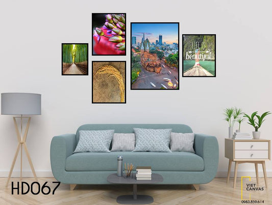 Bộ 5 Tranh Hoa, Lúa, Biển, Khu Rừng Và Nhà Thờ Đức Bà - HD067