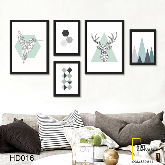 Bộ 5 Tranh Hươu Và Nghệ Thuật Hình Học - HD016