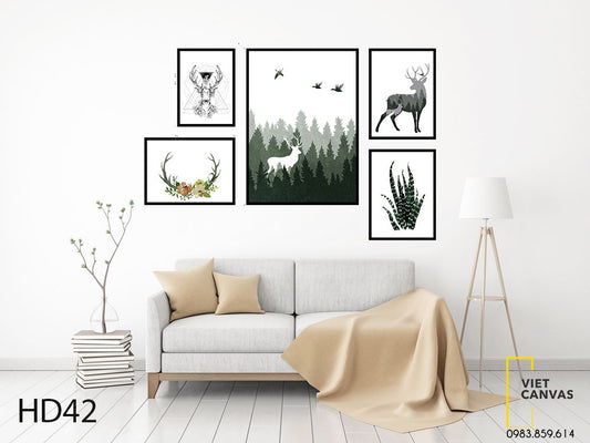 Bộ 5 Tranh Rừng, Cây Xương Rồng Và Hươu - HD042