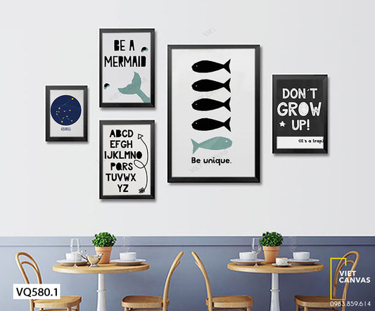 Bộ 5 Tranh Cá Và Quotes - VQ580.1