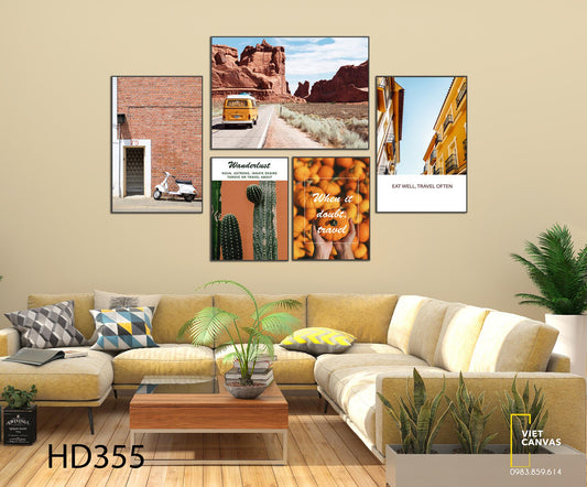 Bộ 5 Tranh Xương Rồng, Những Quả Bí, Khu Nhà Và Những Chiếc Xe - HD355