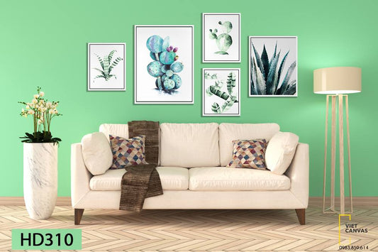 Bộ 5 Tranh Cây Xương Rồng, Nha Đam Và Tàu Lá Chuối - HD310