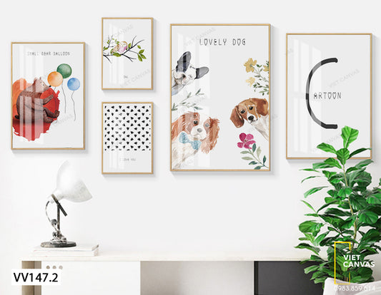 Bộ 5 Tranh Chú Gấu Và Những Chú Chó Độc Đáo - VV147.2