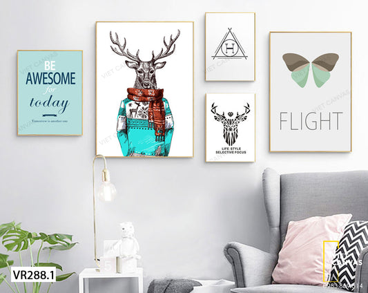 Bộ 5 Tranh Chú Hươu Và Cánh Bướm - VR288.1