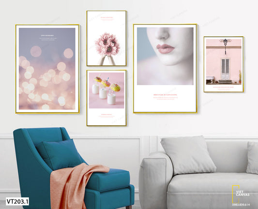 Bộ 5 Tranh Cô Gái Và Bó Hoa - VT203.1