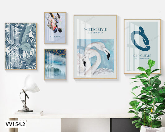 Bộ 5 Tranh Động Vật, Lá Cây Và Cánh Rừng Độc Đáo - VV154.2
