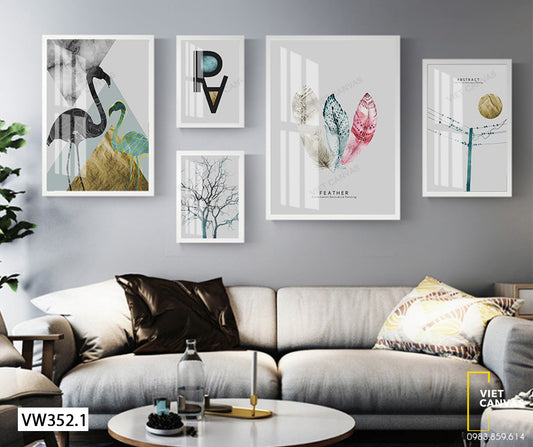 Bộ 5 Tranh Hạc Và Lông Vũ - VW352.1