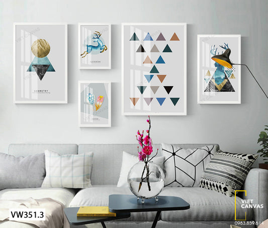 Bộ 5 Tranh Hươu Và Hình Học- VW351.3