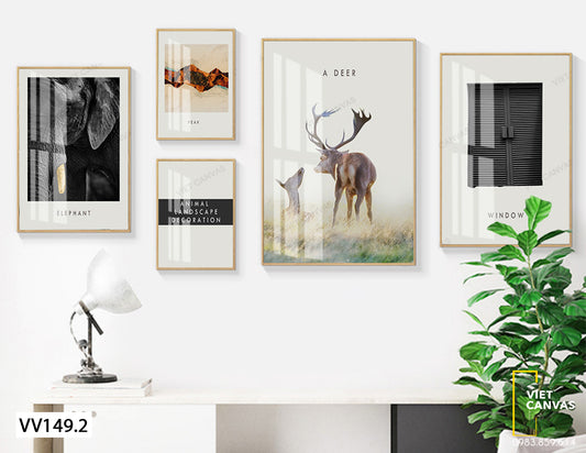 Bộ 5 Tranh Hươu Và Những Cảnh Vật Độc Đáo - VV149.2