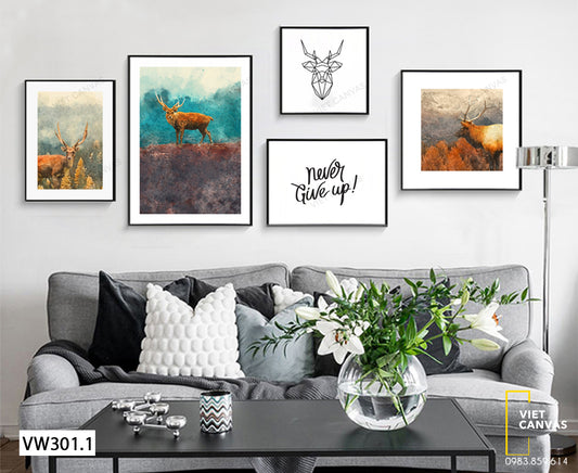 Bộ 5 Tranh Hươu Và Quotes - VW301.1