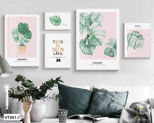 Bộ 5 Tranh Lá Cây Và Quotes - VT091.1