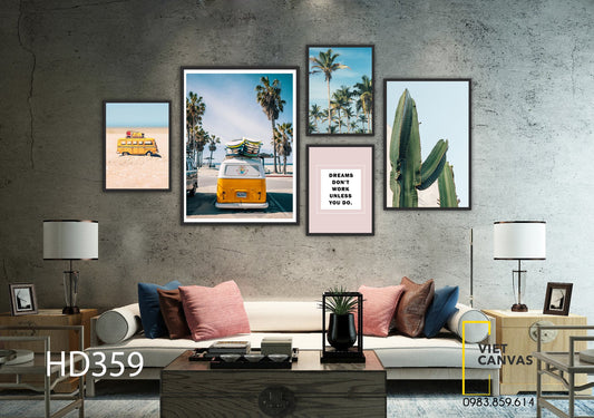 Bộ 5 Tranh Chiếc Xe, Xương Rồng, Rừng Dừa Và Quotes - HD359