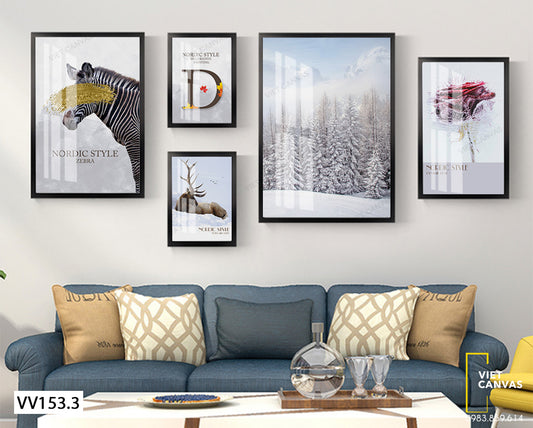Bộ 5 Tranh Ngựa Vằn, Rừng Cây Và Những Cảnh Vật Ấn Tượng - VV153.3
