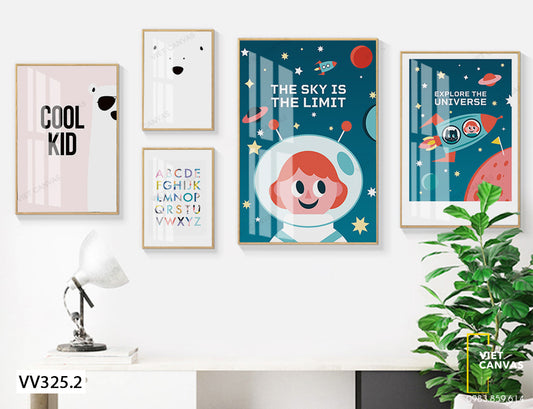 Bộ 5 Tranh Phi Hành Gia Nhí Và Quotes - VV325.2