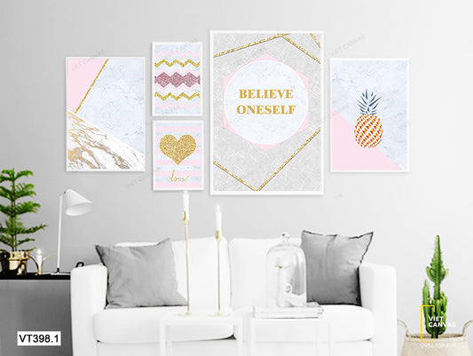 Bộ 5 Tranh Quả Khóm Và Quotes - VT398.1