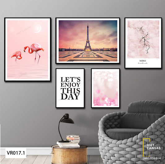 Bộ 5 Tranh Tháp Paris Và Hồng Hạc - VR017.1