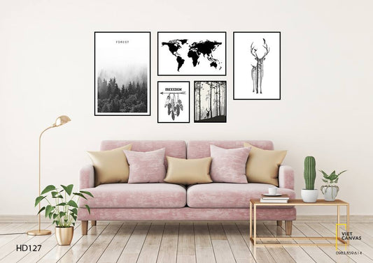 Bộ 5 Tranh Hươu, Khu Rừng Và Bản Đồ - HD127