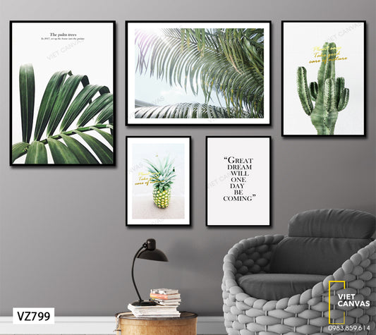 Bộ 5 Tranh Xương Rồng, Dứa Và Lá Cây - VZ799