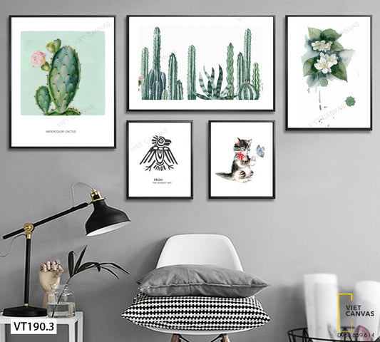 Bộ 5 Tranh Xương Rồng Và Chú Mèo - VT190.3