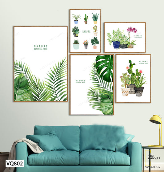 Bộ 5 Tranh Xương Rồng Và Lá Cây Xanh - VQ802