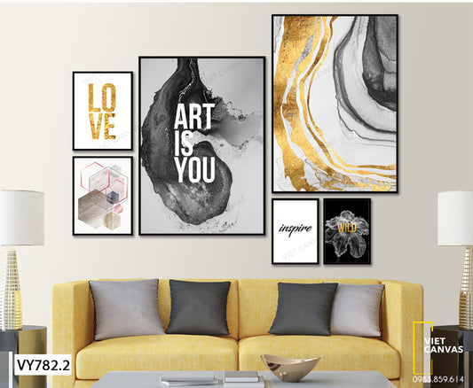 Bộ 6 Tranh Hoa, Trừu Tượng Và Quotes - VY782.2