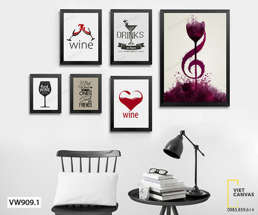Bộ 6 Tranh Ly Rượu Vang - VW909.1
