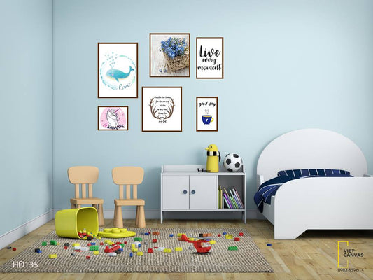 Bộ 6 Tranh Cá Heo, Giỏ Hoa Và Quotes - HD135